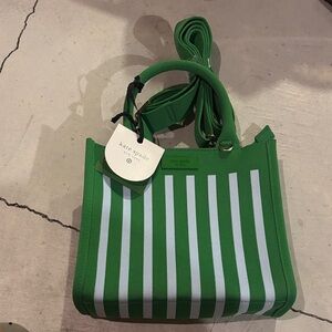 Kate Spade Green and Baby Blu Striped Tote NWT